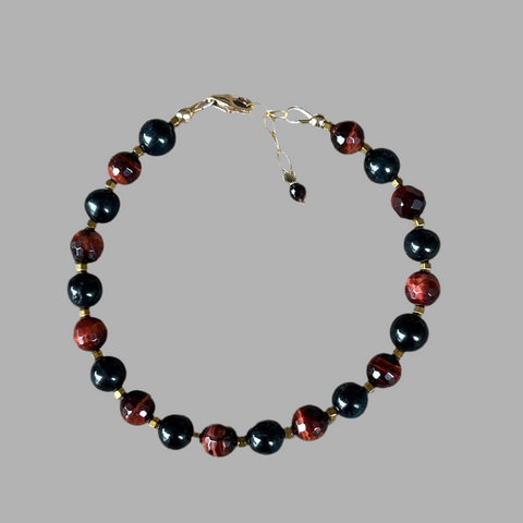 Here Kitty Kitty Red and Blue Tiger Eye Bracelet
