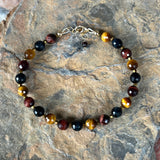 Tricolor Tiger Eye: Red, Brown, and Blue Tiger Eye Bracelet