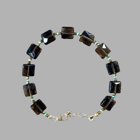 Hestia Smoky Quartz Square and Blue Pearl Bracelet
