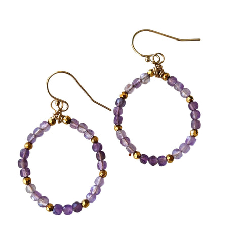 Amethyst Light and Dark Small Oval Hoop Earrings