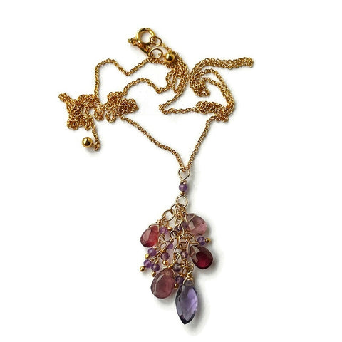 Spectacular Amethyst and Pink Tourmaline Fringe Magic Chain Necklace