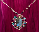 Vera Labradorite, Blue Apatite, Pink Chalcedony, and Black Spinel Amulet