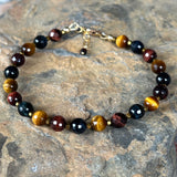 Tricolor Tiger Eye: Red, Brown, and Blue Tiger Eye Bracelet