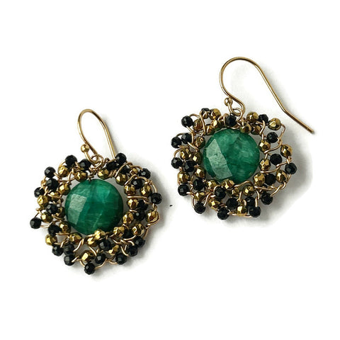 Emerald Coin Mandala Earrings