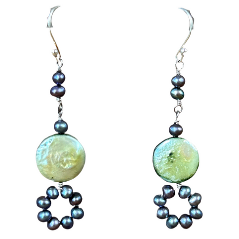 Green Coin Pearls with Blue Pearls