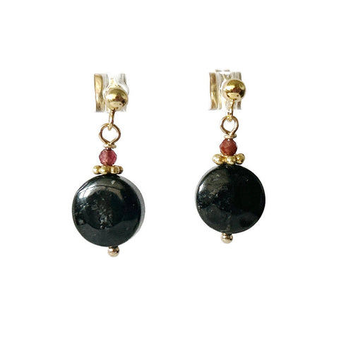 Black Tourmaline Button Earrings