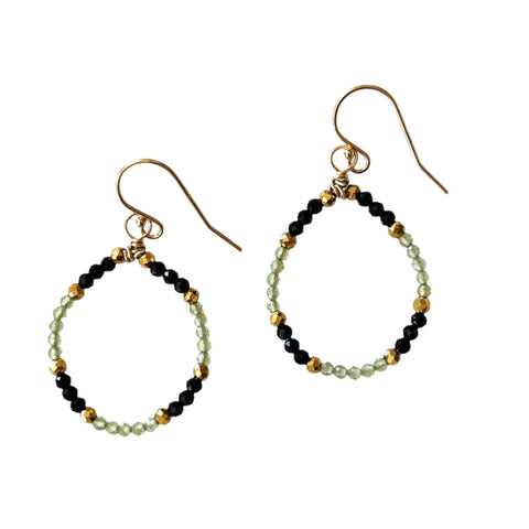 Peridot and Black Spinel Hoop Earrings
