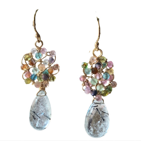 Tourmalated Quartz and Multicolor Tourmaline Woven Webs