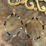 Moss Agate and Black Spinel Oval Hoop Earrings