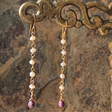 Violet Pearl Drops with White Freshwater Pearls