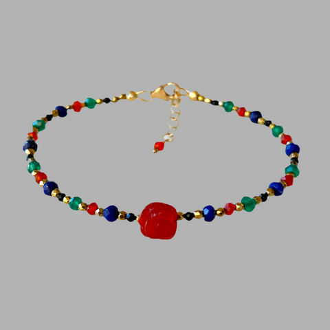 Protegia Multigemstone Bracelet with Red Agate Flower