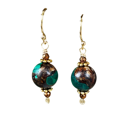 Malachite with Copper Orb Earrings