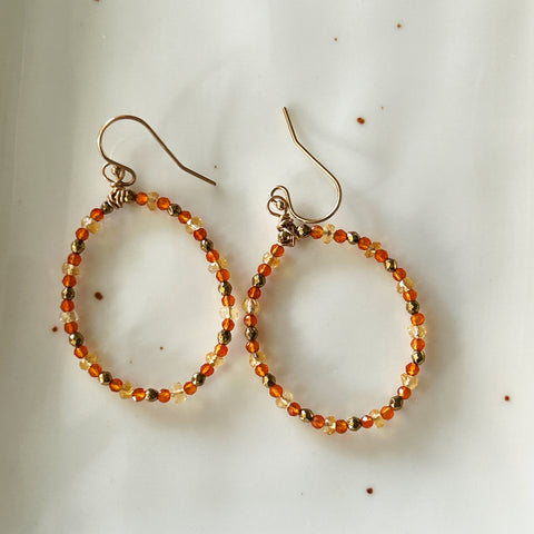 Citrine Sun Oval Hoop Earrings