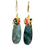Labradorite Long Pendant Earrings with Multigem Fringe Top