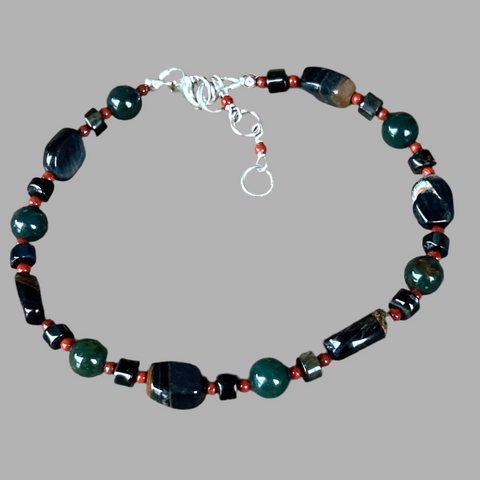 Red Leo: Blue Tiger Eye, Bloodstone, and Red Jasper Bracelet