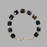 Hestia Smoky Quartz Square and Blue Pearl Bracelet
