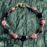 Dahlia Pink Tourmaline, Blue Tiger Eye, and Amethyst Bracelet