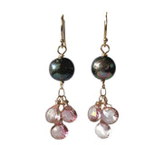 Black Pearl with Pink Topaz Drops