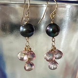Black Pearl with Pink Topaz Drops