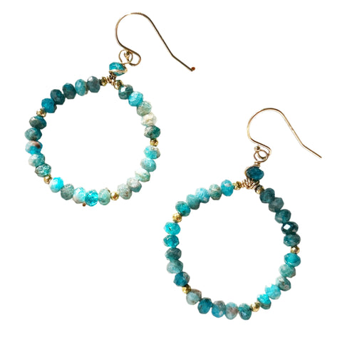 Blue Apatite Circle Hoop Earrings