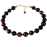 Here Kitty Kitty Red and Blue Tiger Eye Bracelet