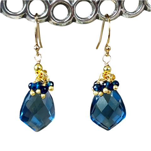 London Blue Marquise Pendant Earrings with Blue Kyanite Fringe Top