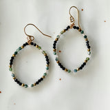 Moss Agate and Black Spinel Oval Hoop Earrings