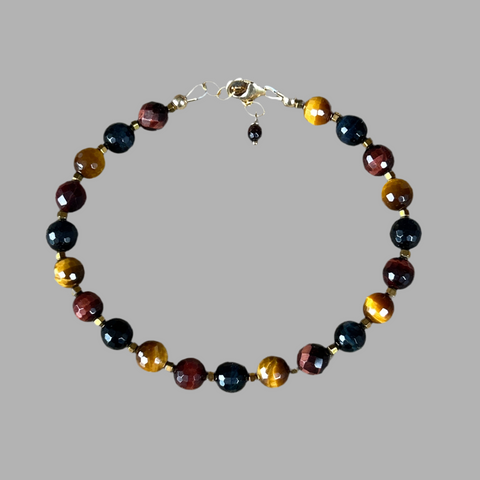 Tricolor Tiger Eye: Red, Brown, and Blue Tiger Eye Bracelet