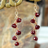 Garnet Small Bulb Drops on Gold Chain Earrings