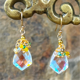 Rainbow Quartz Marquise Pendant Earrings with Multicolor Fringe