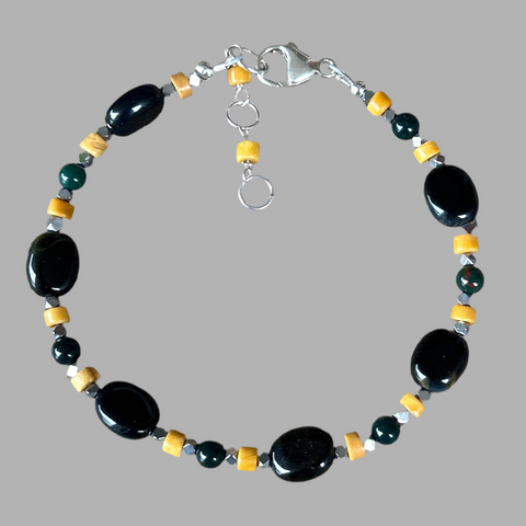 Leo: Blue Tiger Eye, Bloodstone, Yellow Jasper, and Hematine Bracelet