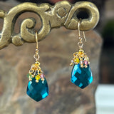 Aqua Quartz Marquise Pendant Earrings with Multicolor Fringe Top
