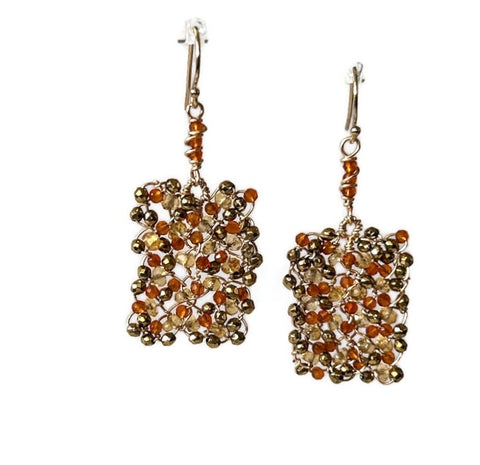 Prudence Woven Sunshine Earrings: Citrine and Carnelian