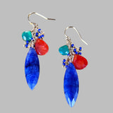 Spectacular Sapphire, Carnelian, Green Onyx Mix with Lapis Lazuli Fringe Earrings