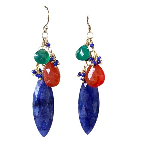 Sapphire Carnelian Green Onyx earrings  by Dancing Amulets