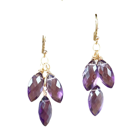 Amethyst Quartz Triplet Feather Earrings