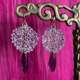 Amethyst Long Tear Cluster Earrings with Two Tone Lavender Zircon