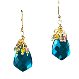 Aqua Quartz Marquise Pendant Earrings with Multicolor Fringe Top
