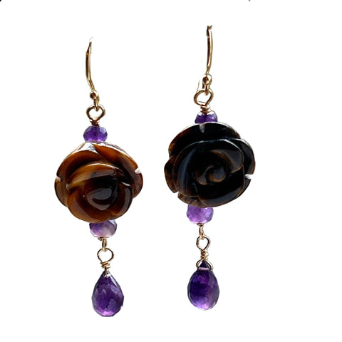 Frida Tiger's Eye and Amethyst Earrings