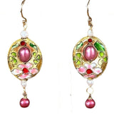 Yellow Cloisonné with Pink Pearls Earrings