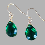 faceted green quartz teardrop pendants on gold filled ear wires