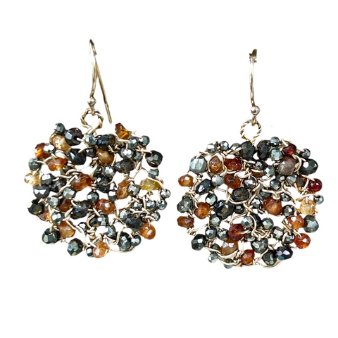 Hessonite and Pyrite Cluster Circle Earrings