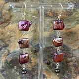 Magenta Square Pearls on Sterling Silver Earrings