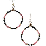 Rhodonite and Black Spinel Circle Hoop Earrings