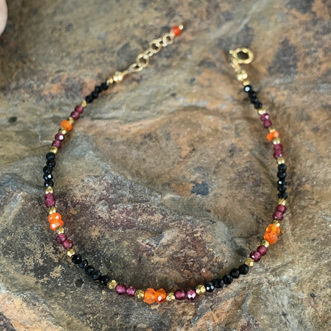 Carnelian, Garnet and Black Spinel Stacking Bracelet