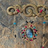 Vera Labradorite, Blue Apatite, Pink Chalcedony, and Black Spinel Amulet