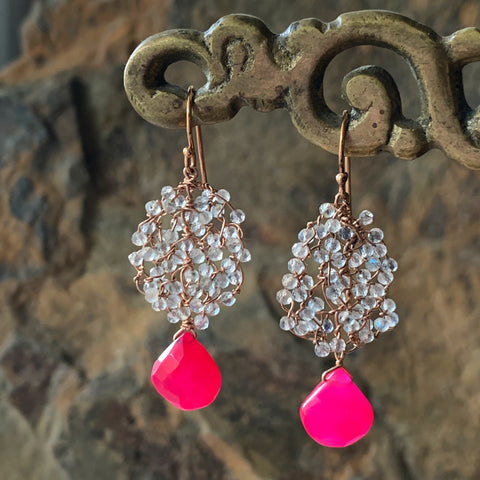 Pink Chalcedony and Labradorite Rose Gold Woven Webs