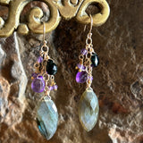 Spectacular Fringe Earrings: Labradorite, Amethyst, and Green Tourmaline Drops
