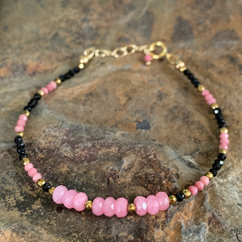 Pink Jade and Black Spinel Bracelet