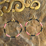 Rhodonite and Black Spinel Circle Hoop Earrings